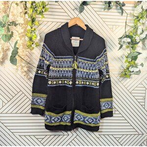 Sparrow Anthropologie Women's Fair Isle Fringe Hood Zip Front Cardigan Sweater S